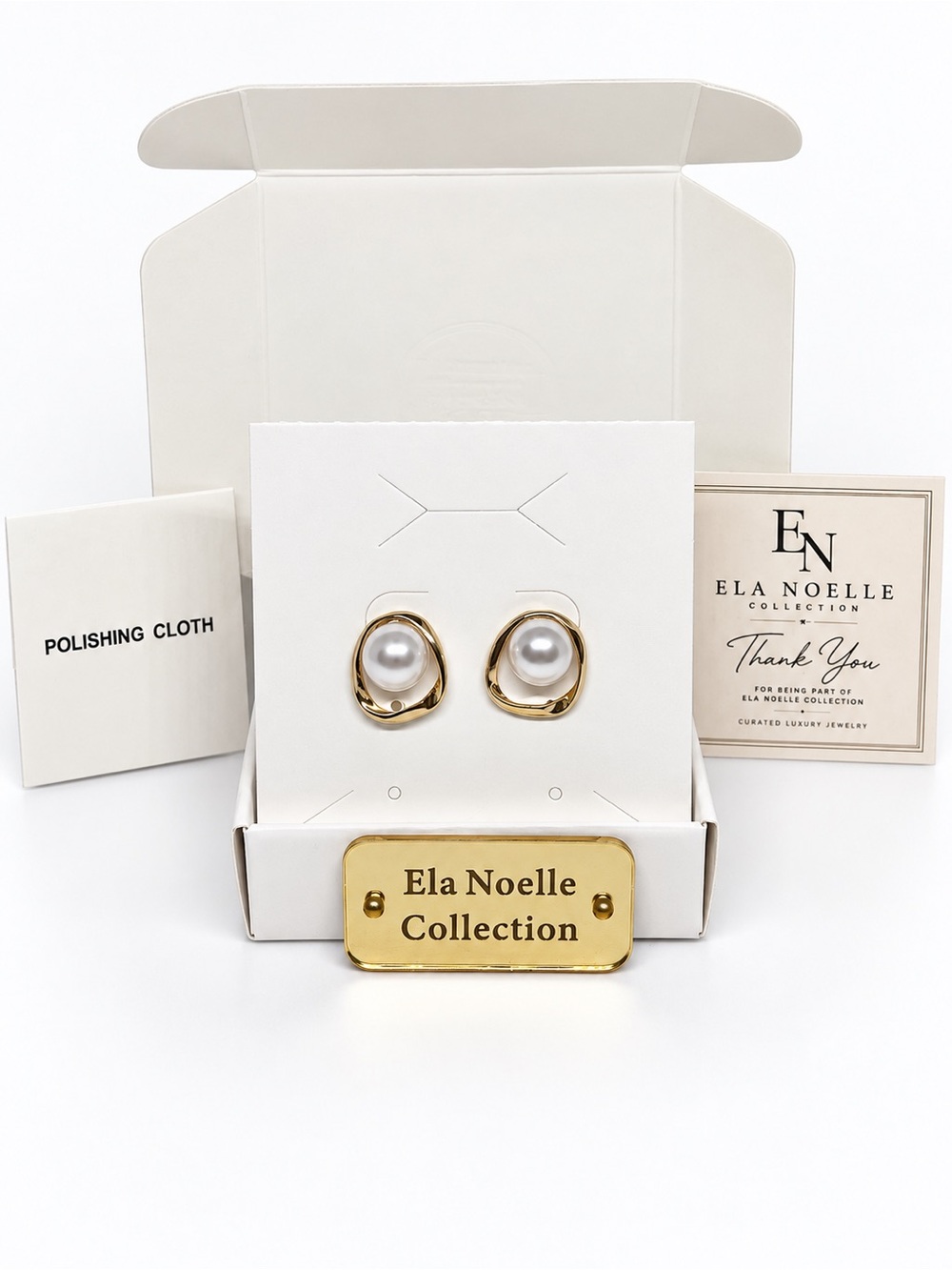 Ela Noelle PearlGold-Tone Sculptural Stud Earrings Hypoallergenic